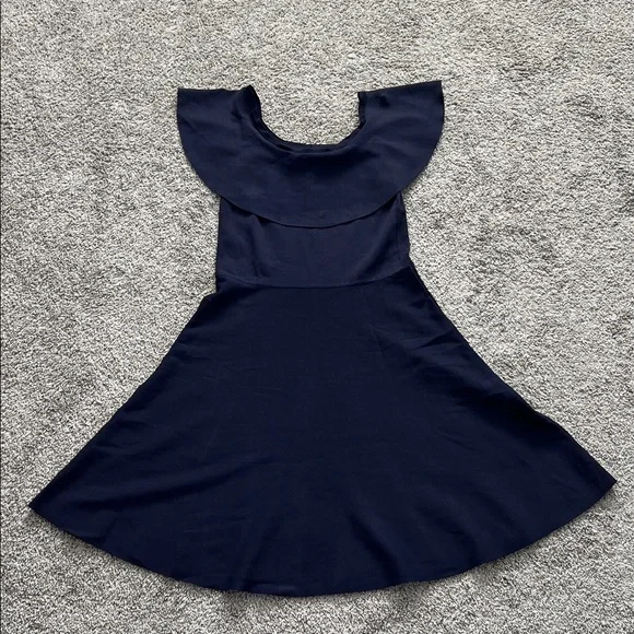 Eliza J Midnight Blue Ruffle Neck Fit Flare Ballet Cocktail Party Dress - Size L - Picture 3 of 9